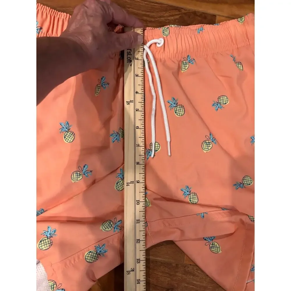 Hollister men’s small mesh lined swim trunks orange with yellow pineapples